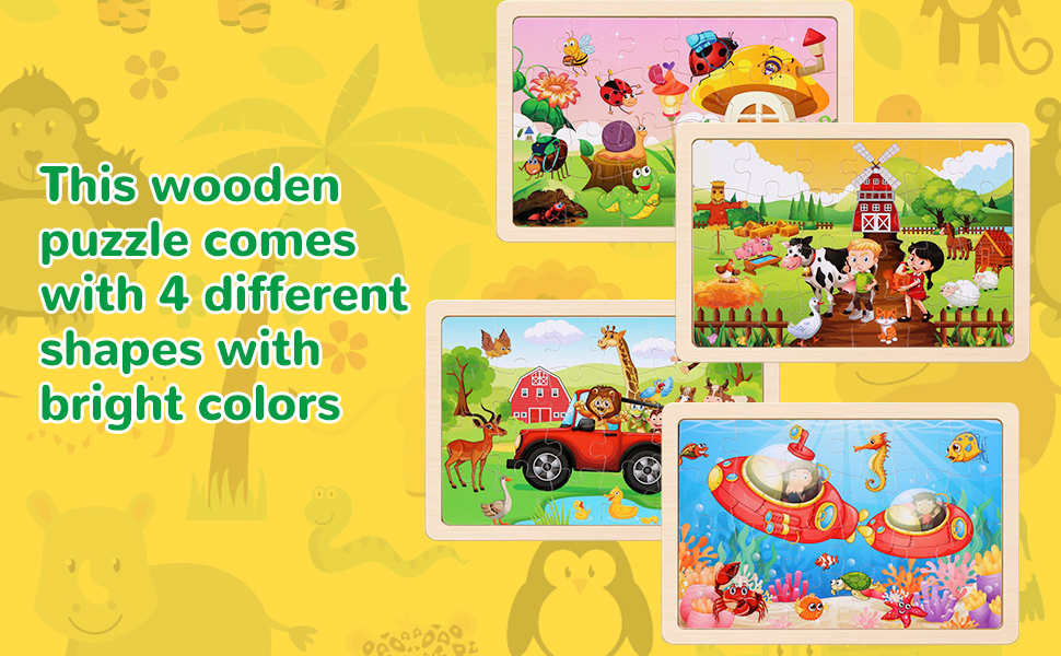 4-Pack Wooden Animal Puzzles