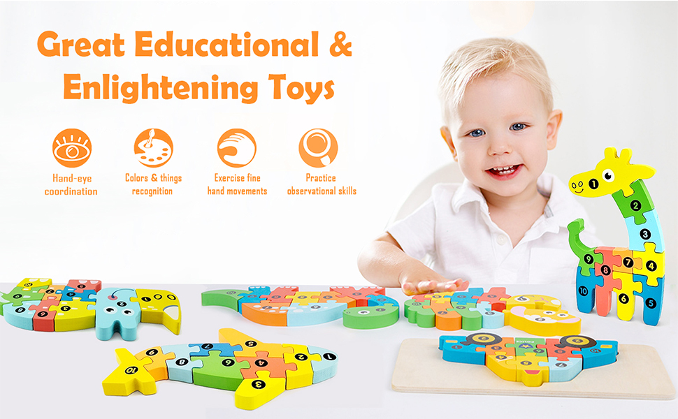 QULEWUU Wooden Puzzles Jigsaw Puzzles Montessori Toys